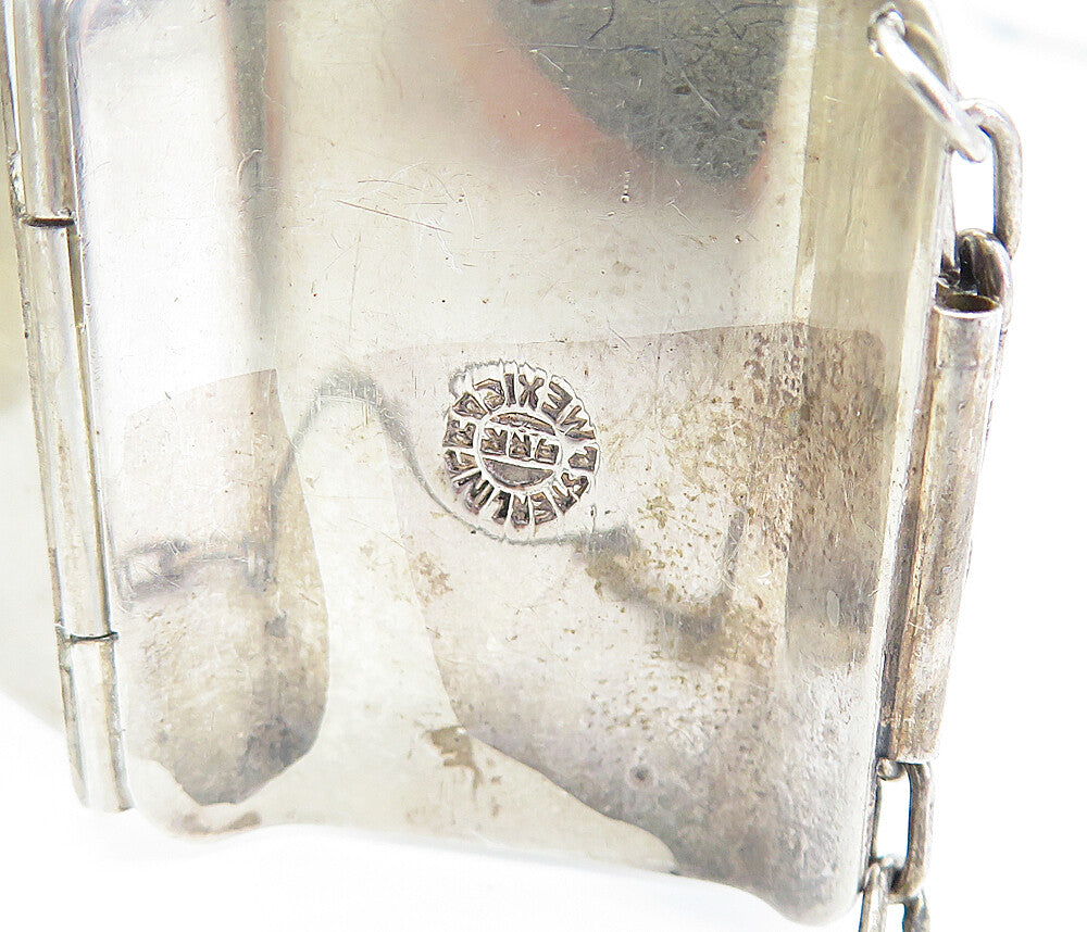 ARR MEXICO 925 Silver Vintage Black Onyx Panel Hinge Chain Bracelet BT3350