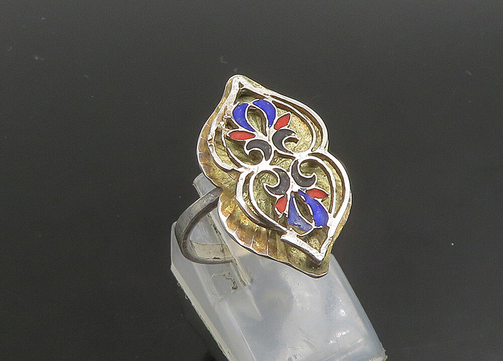 925 Sterling Silver Vintage Enamel Swirl Hearts Band Ring Sz 7 RG23414