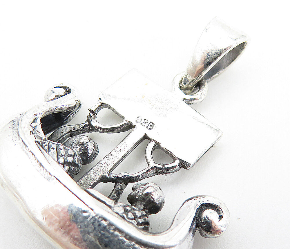 925 Sterling Silver Vintage Two People Rowing Gondola Boat Pendant PT5433