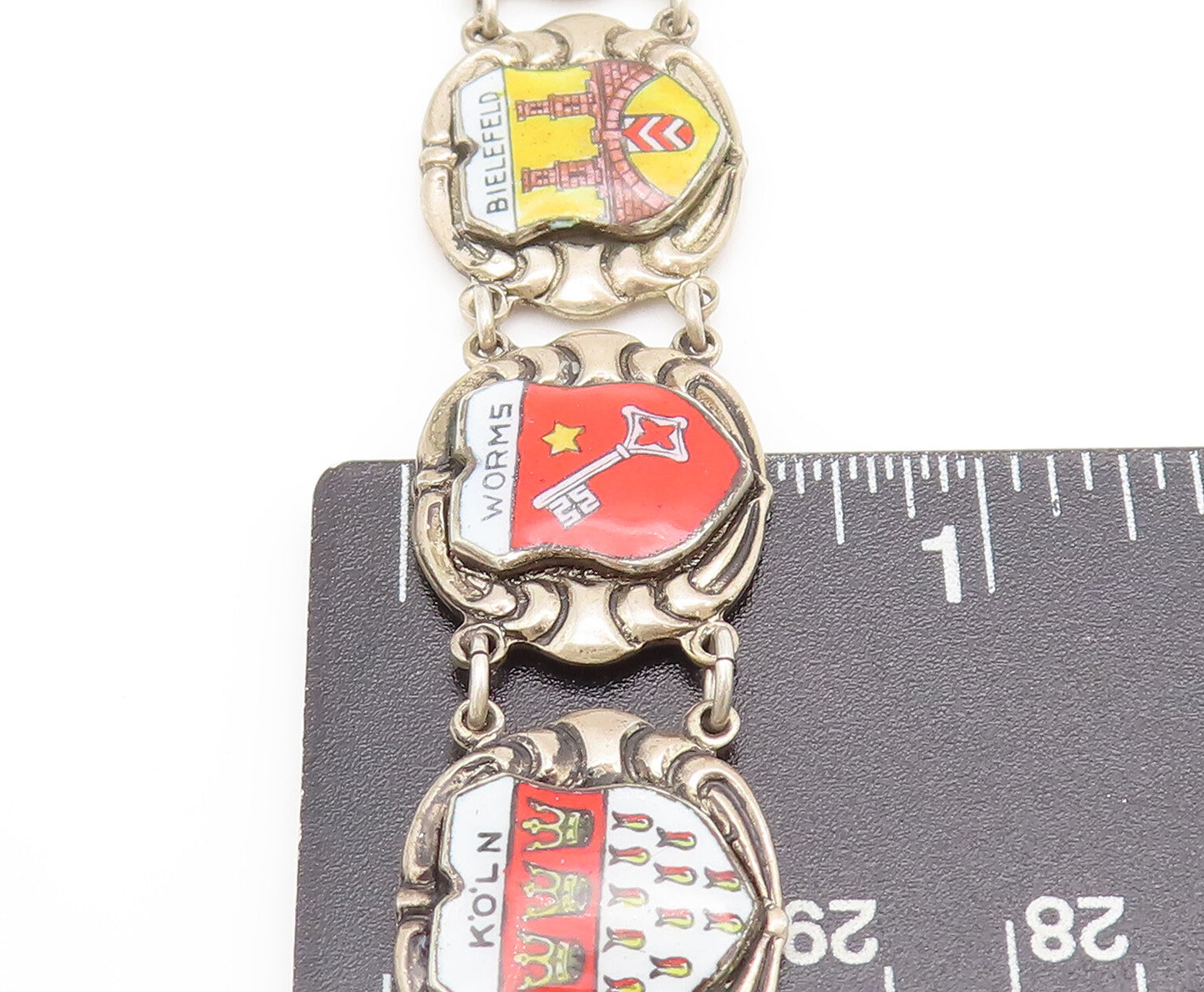 925 Sterling Silver Vintage Bracelet Enamel European Football Club Flag BT10235