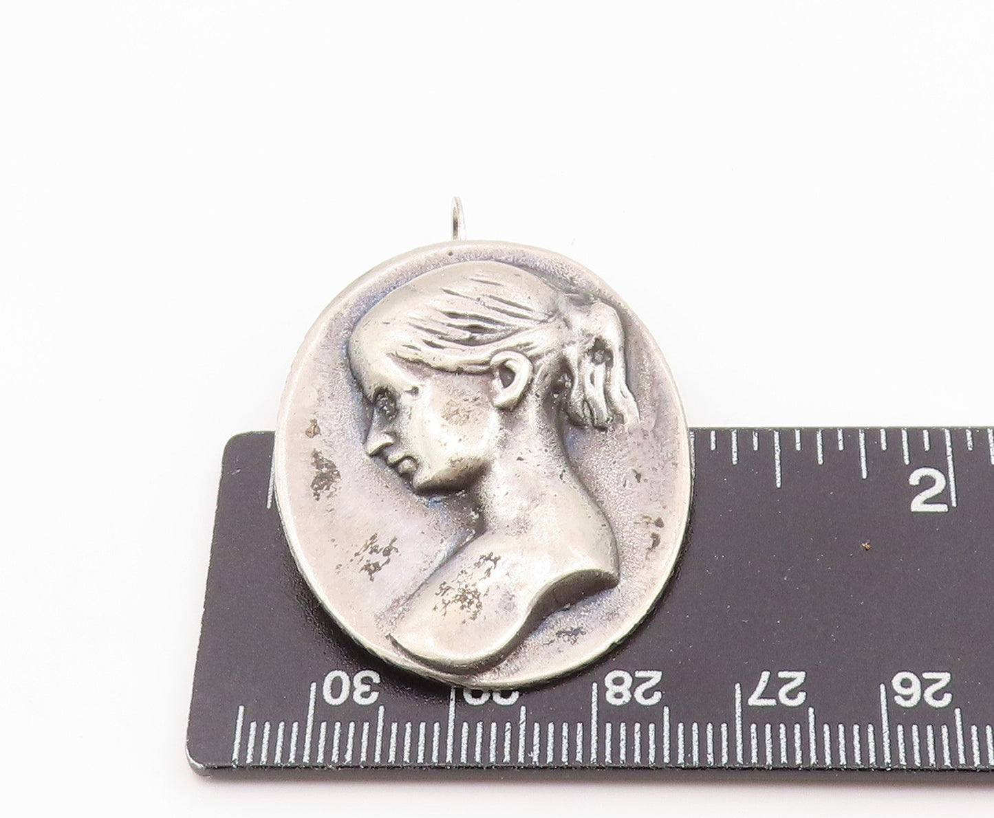 925 Sterling Silver Vintage Brooch Pin Modernist Carved Lady Profile BP12367