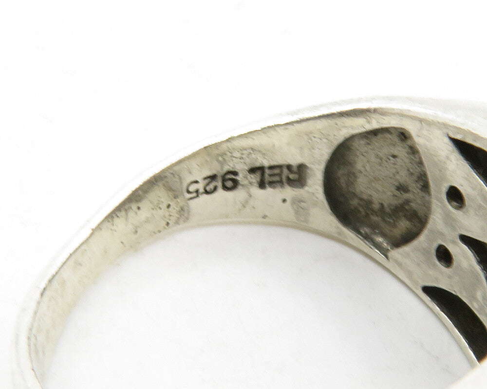 925 Sterling Silver Vintage Topaz & Black Hematite Band Ring Sz 9.5 RG13246