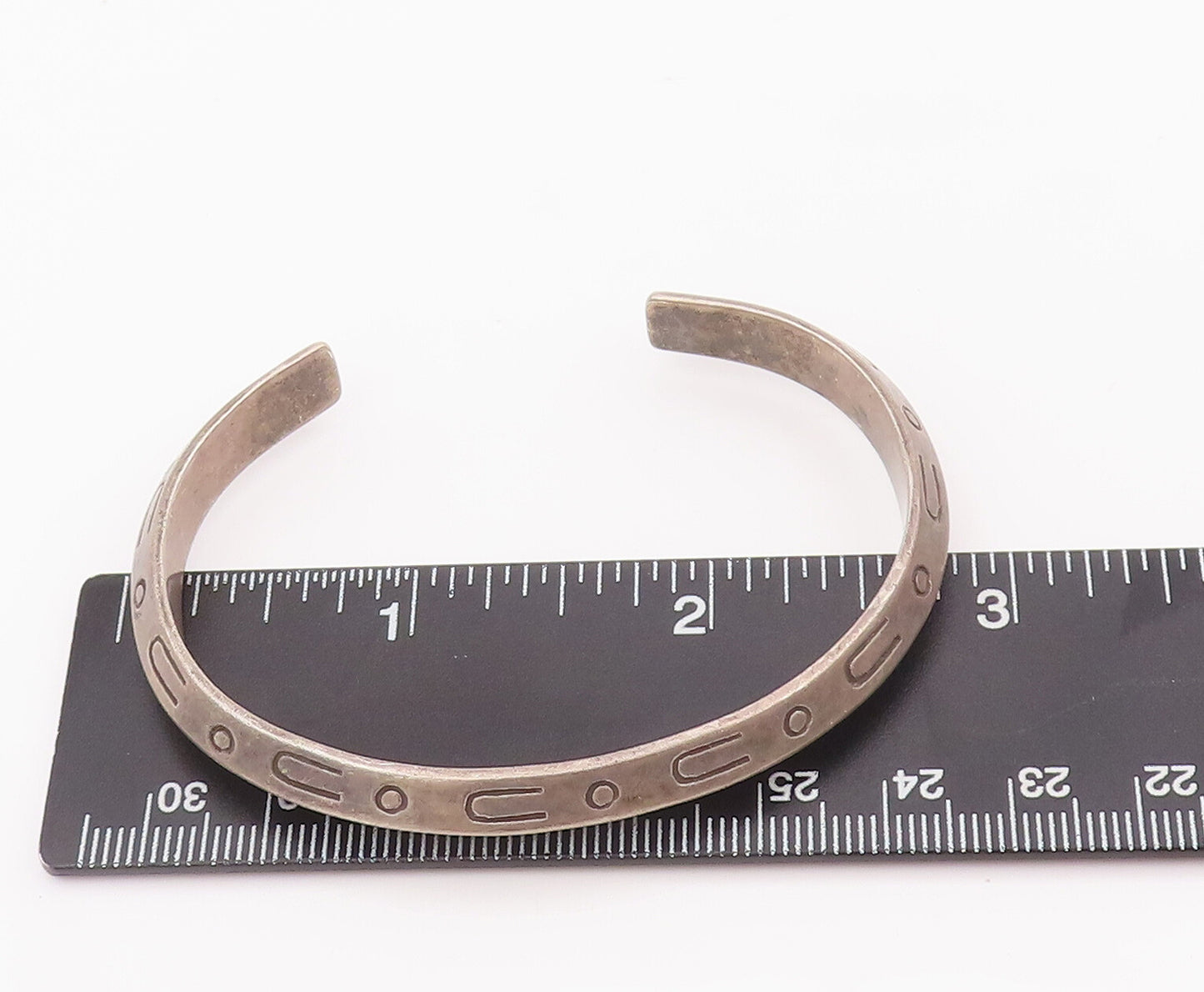 925 Sterling Silver Vintage Bracelet MEXICO Solid Etched U And o Cuff BT10433