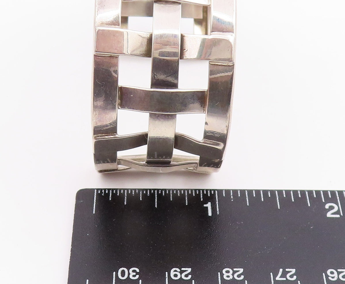 925 Sterling Silver Vintage Bracelet Modernist Basketweave Wide Cuff BT11942