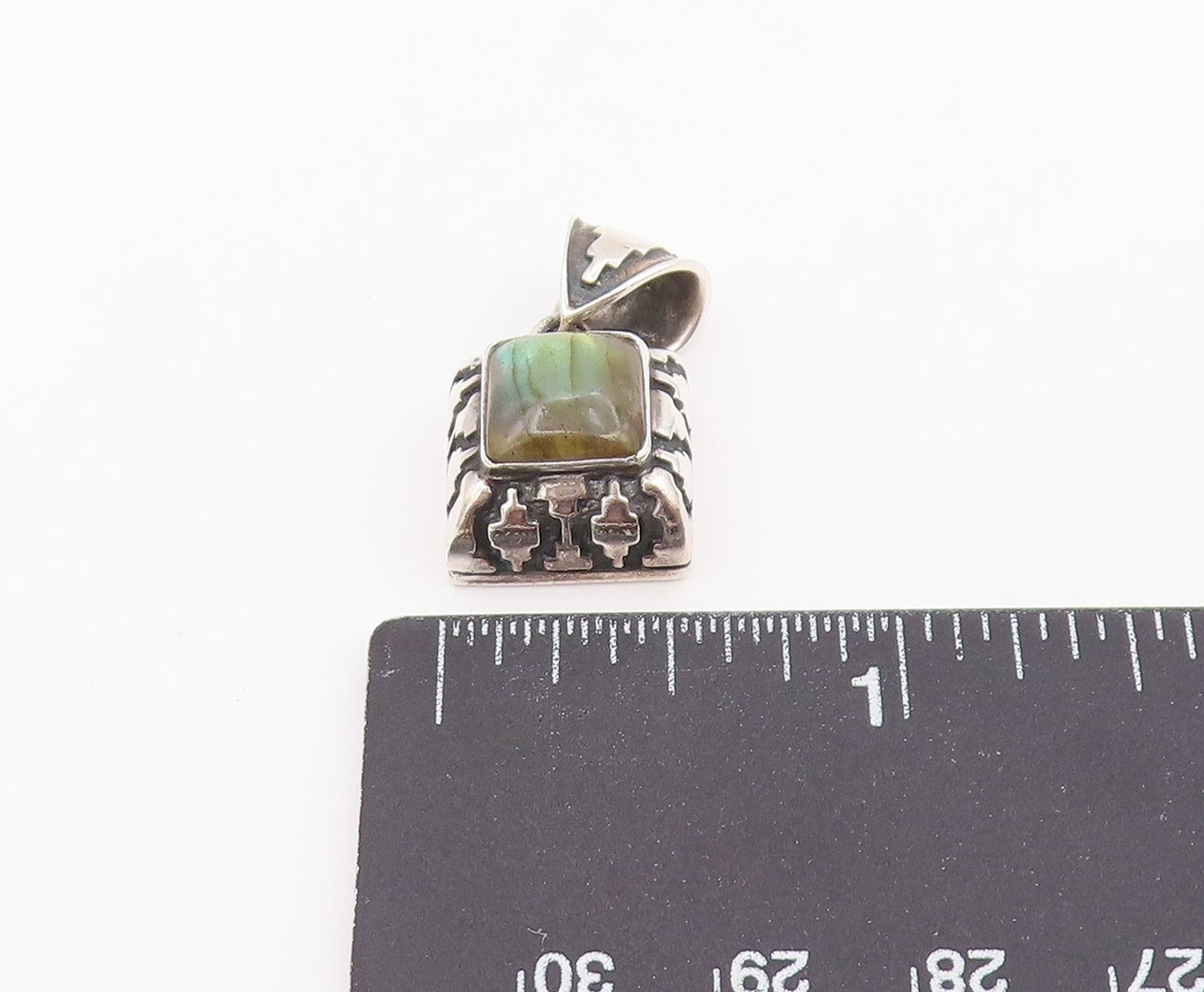 925 Sterling Silver Vintage Pendant Classic Labradorite Geometric Charm PT26404