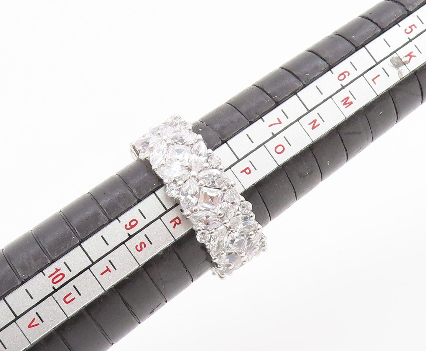 925 Sterling Silver Vintage Ring CZ Elegant Floral Eternity Band Sz 8 RG35039
