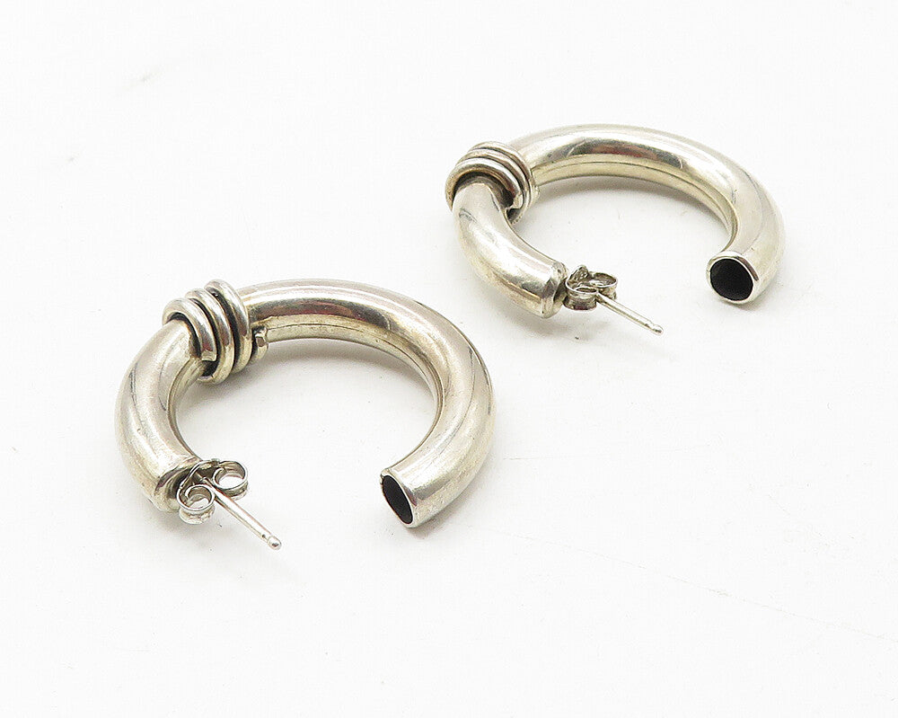 925 Sterling Silver Vintage Hollow Wrapped Detail JHoop Earrings EG6278