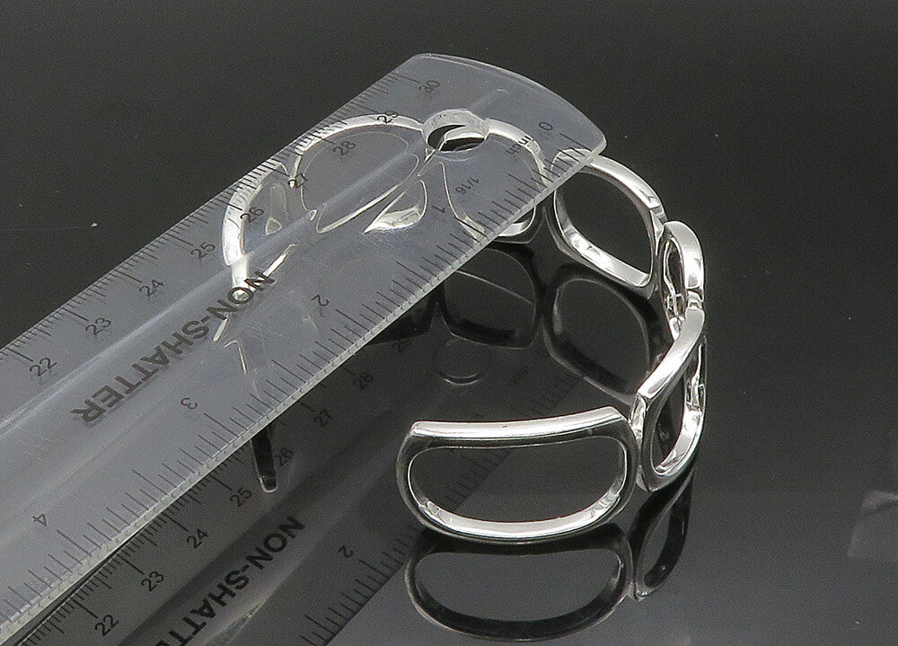 925 Sterling Silver Vintage Shiny Rounded Square Open Cuff Bracelet BT8670