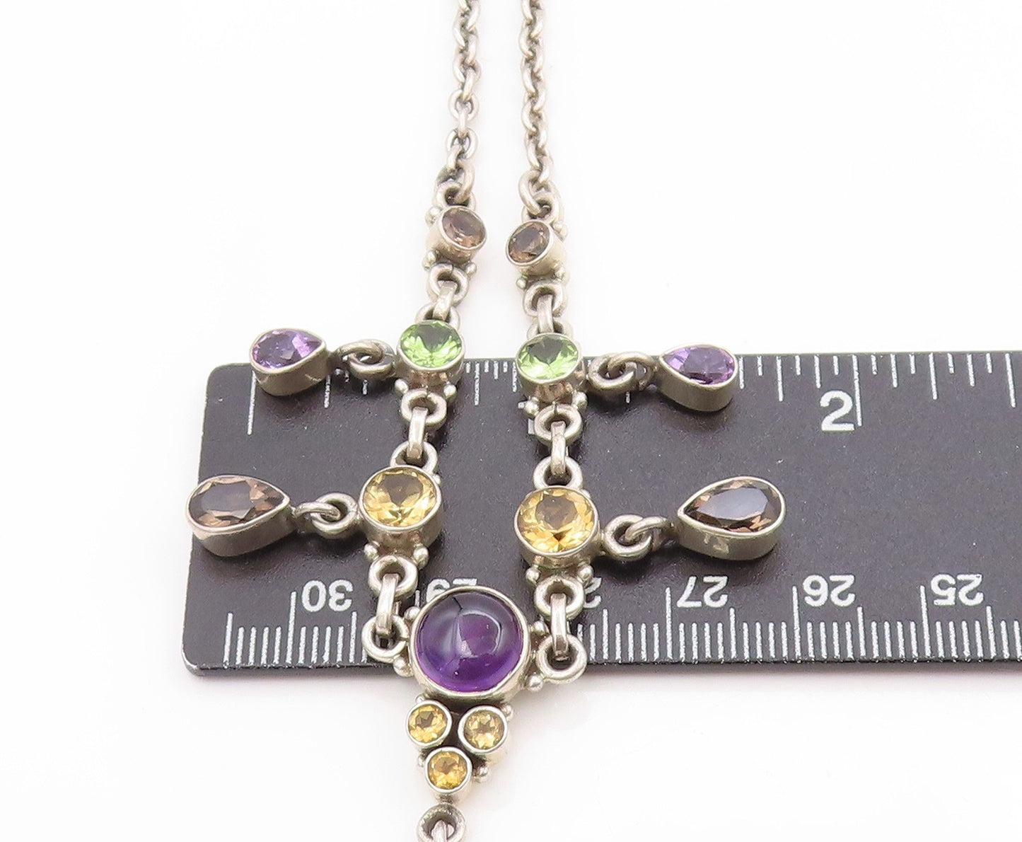 925 Sterling Silver Vintage Necklace NICKY BUTLER Multi Gemstone Chain NE4639