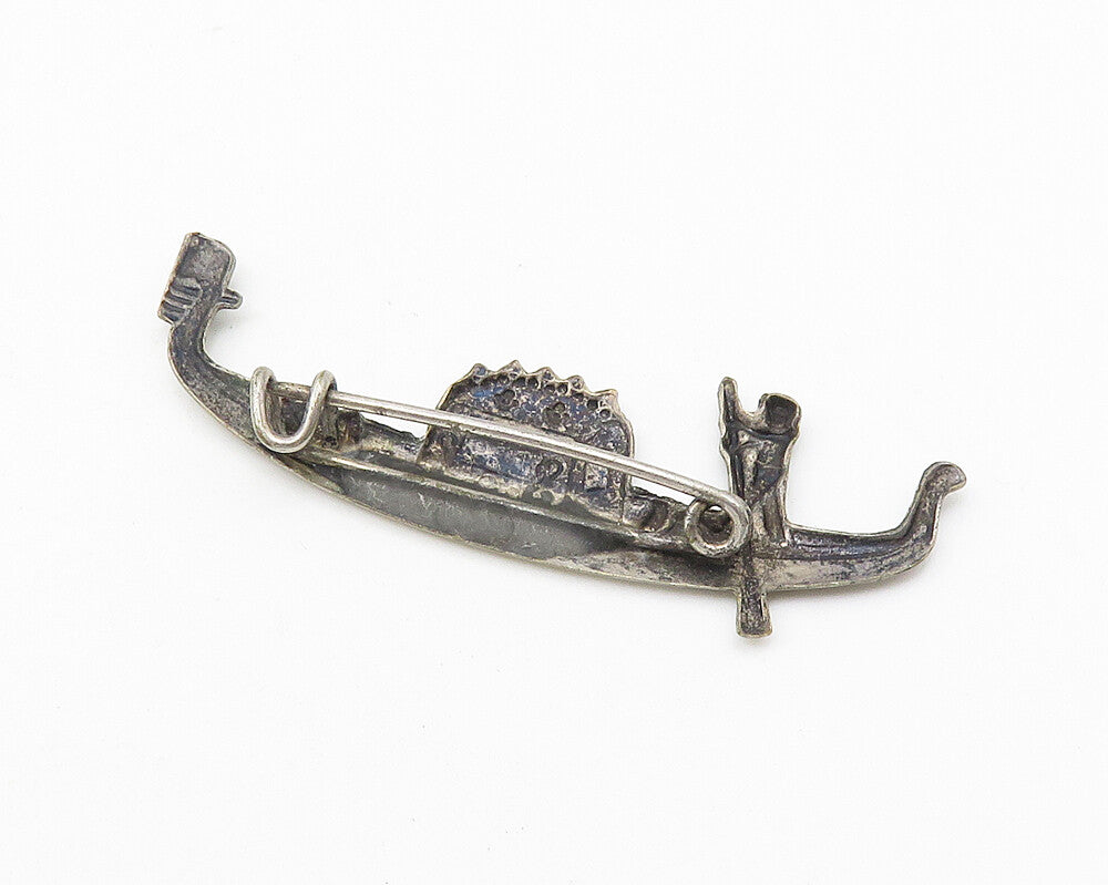 925 Sterling Silver Vintage Man Rowing Gondola Boat Motif Brooch Pin BP4232