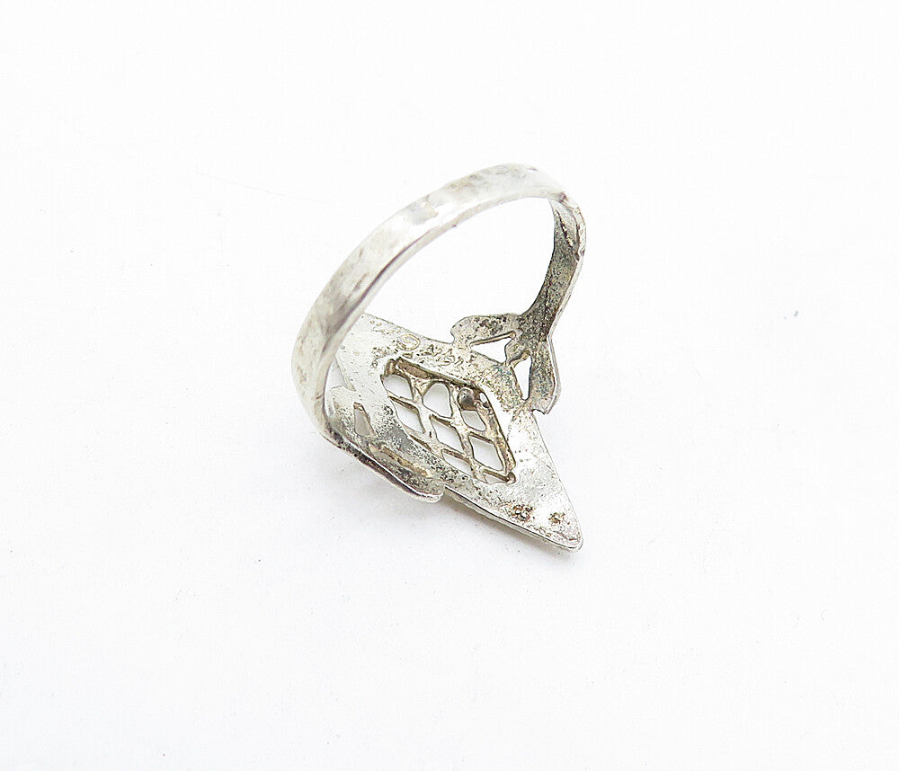 925 Sterling Silver Vintage Shiny Etched Pointed Band Ring Sz 6.5 RG5223