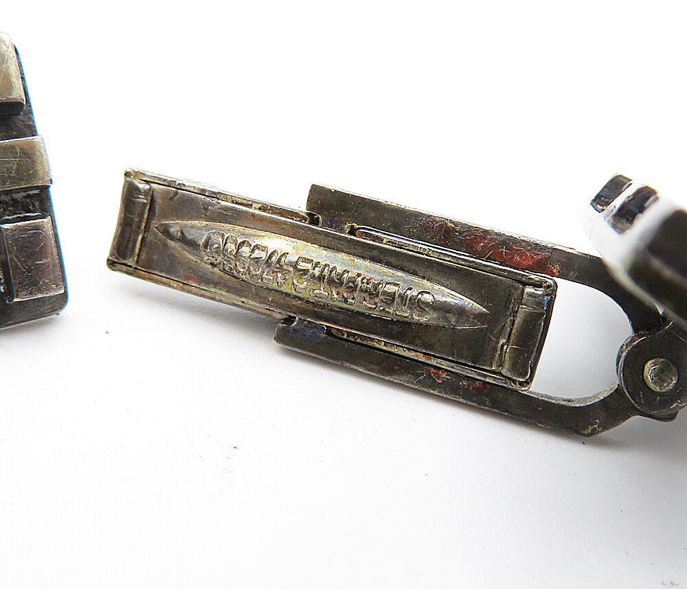 925 Sterling Silver Vintage Oxidized Raised Pattern Square Cuff Links TR1061