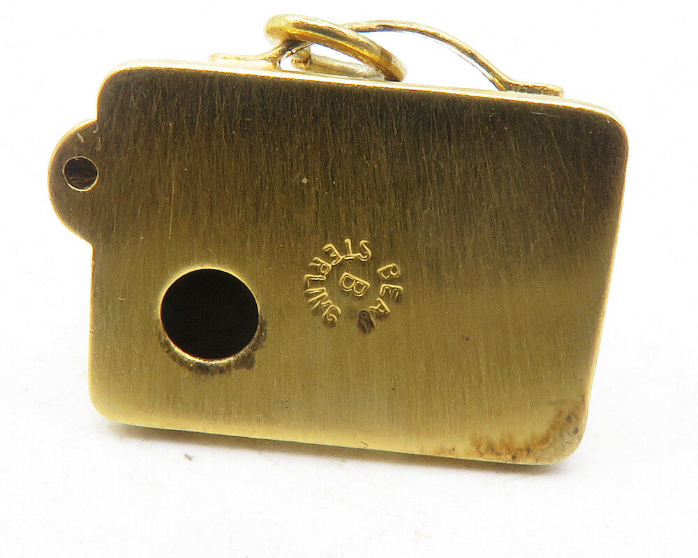 BEAU 925 Sterling Silver Vintage Shiny Gold Plated Radio Pendant PT9597