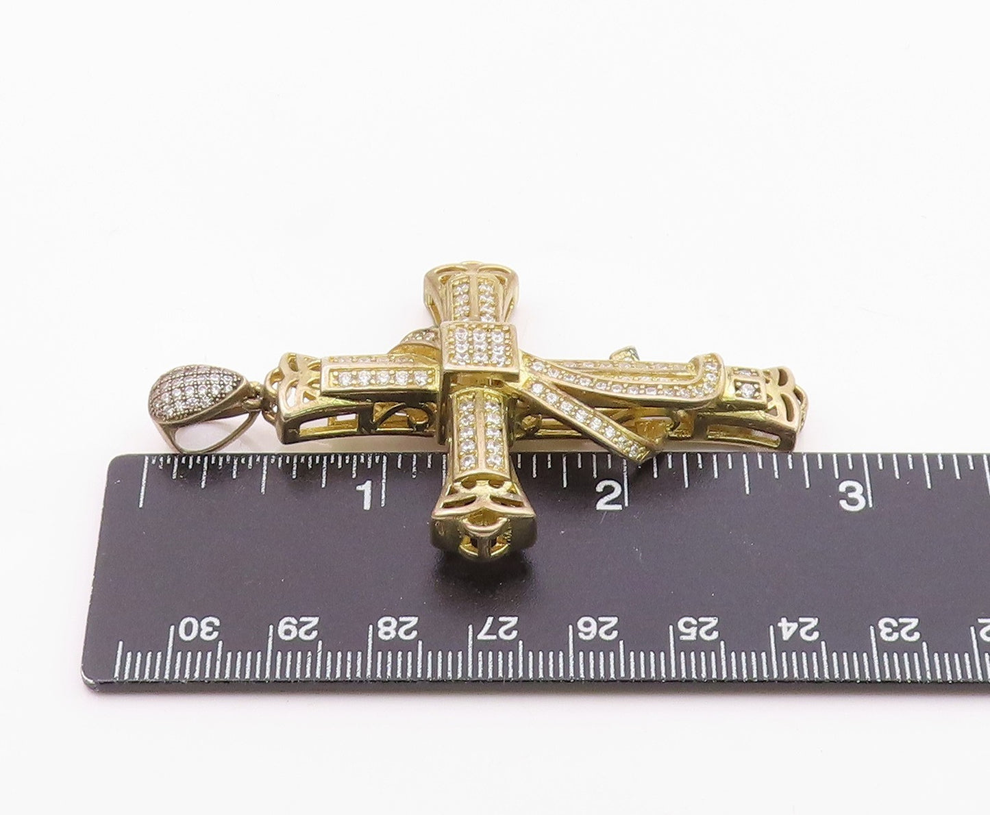925 Sterling Silver Vintage Cubic Zirconia Religious Cross Pendant PT19314