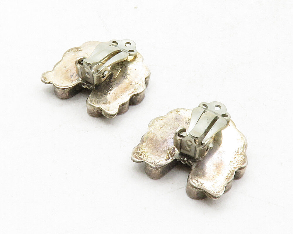 ZUNI 925 Silver Vintage Inlaid Mother Of Pearl Non Pierce Earrings EG6583