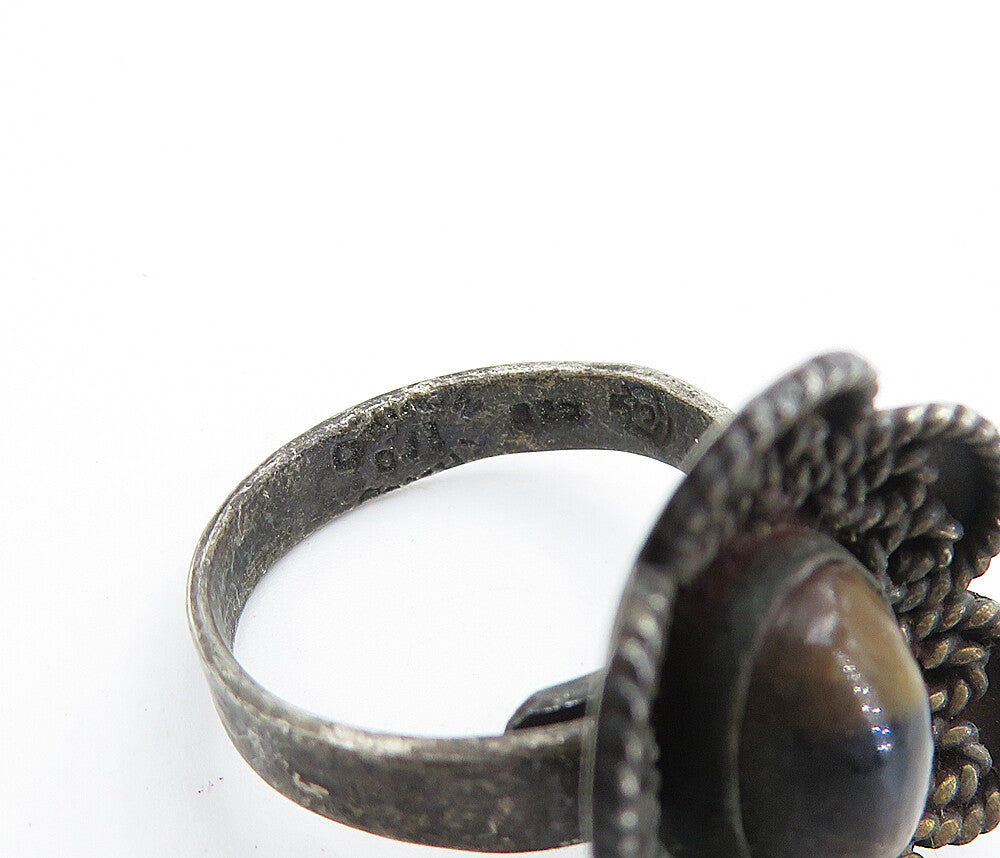 MEXICO 925 Silver Vintage Tiger's Eye Floral Twist Cocktail Ring Sz 7 RG7397