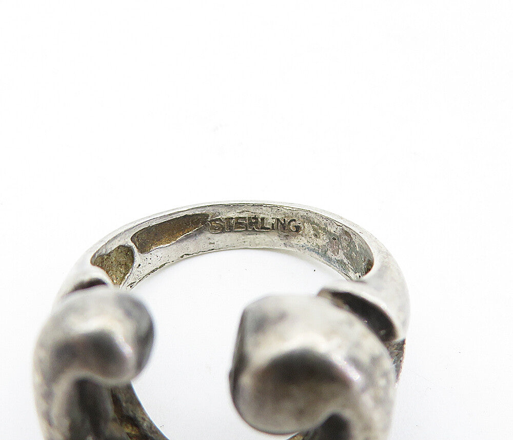 925 Sterling Silver Vintage Antique Sculpted U Shape Band Ring Sz 5 RG7022