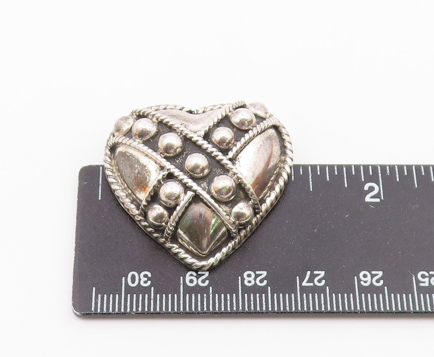 MEXICO 925 Sterling Silver Vintage Love Heart Twist Dome Brooch Pin BP3117