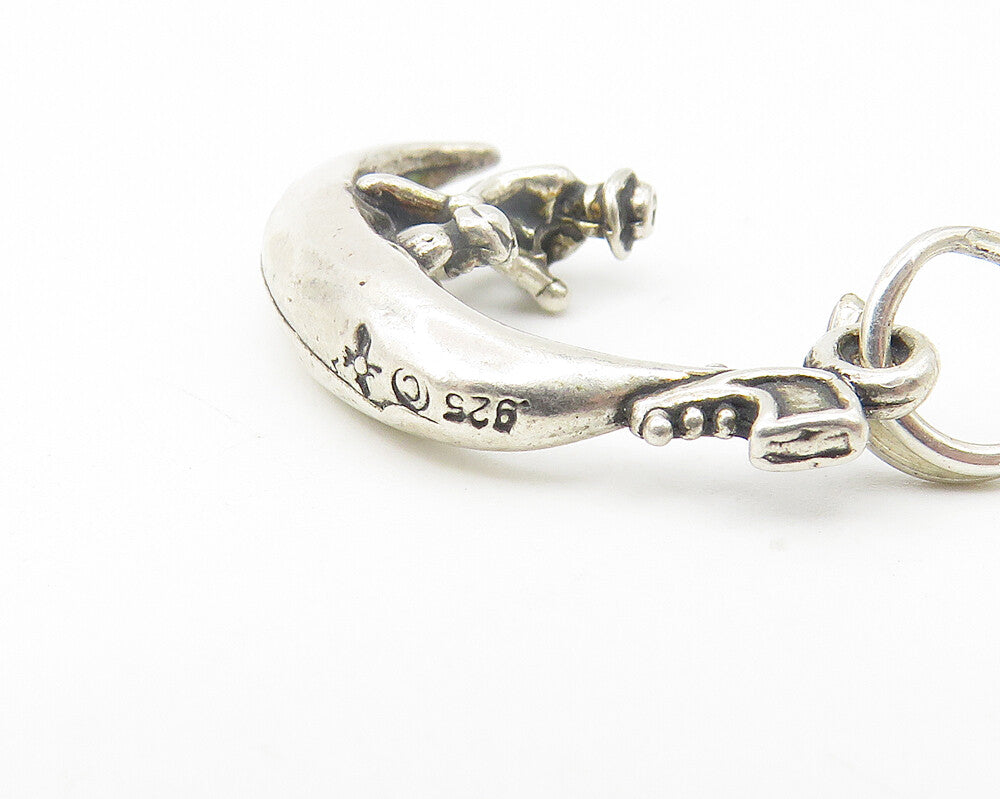 925 Sterling Silver Vintage Petite Man Rowing Gondola Boat Pendant PT9086