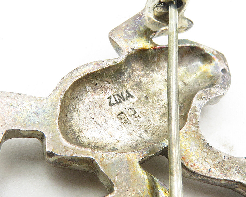 ZINA 925 Sterling Silver Vintage Dark Tone Frog Motif Brooch Pin BP3627