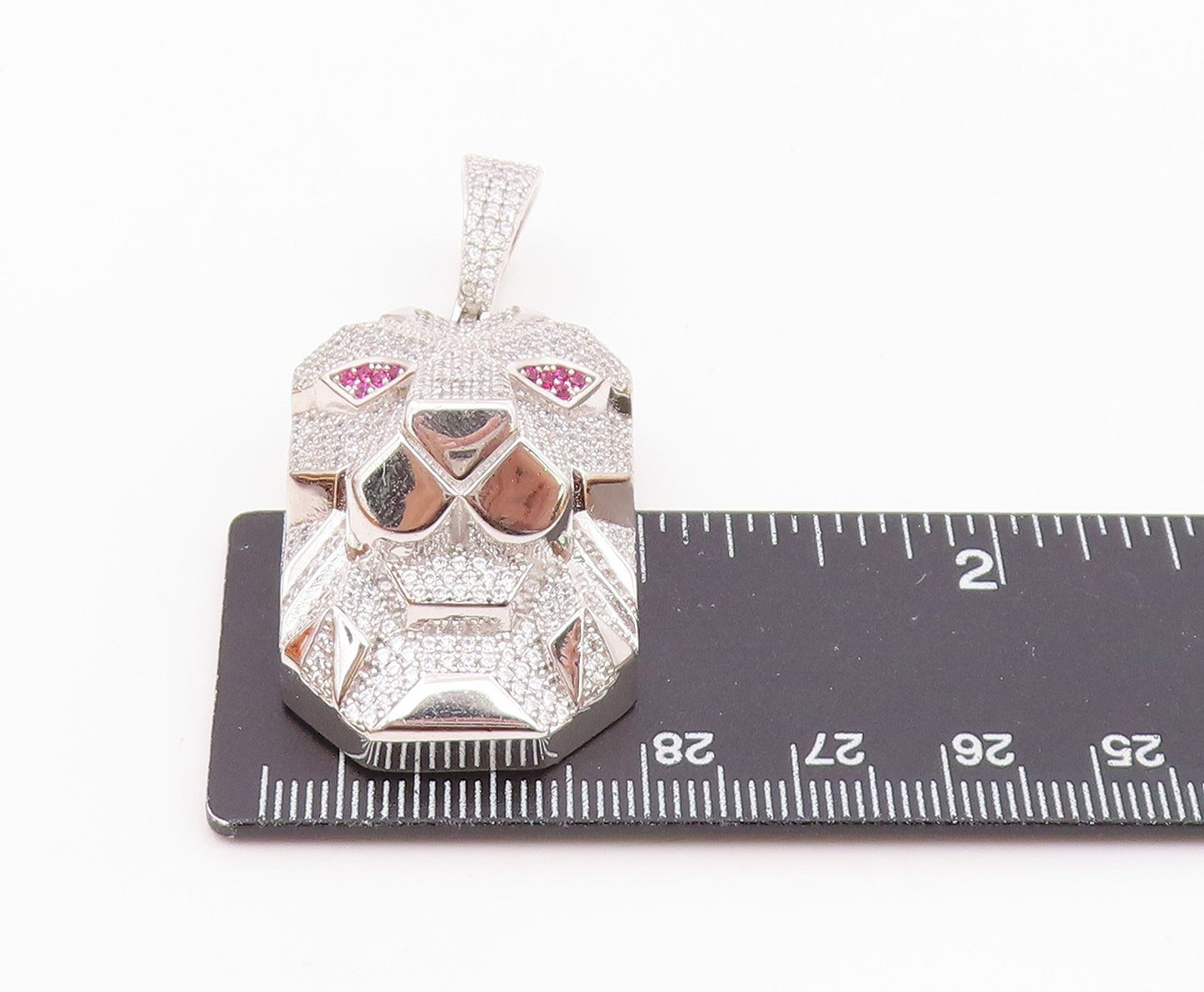 925 Sterling Silver Vintage Cubic Zirconia Encrusted Lion Pendant PT19317
