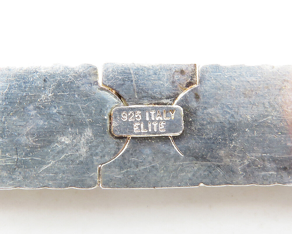 925 Sterling Silver Vintage Shiny 2 Tone Pattern Horizontal Brooch Pin BP4230