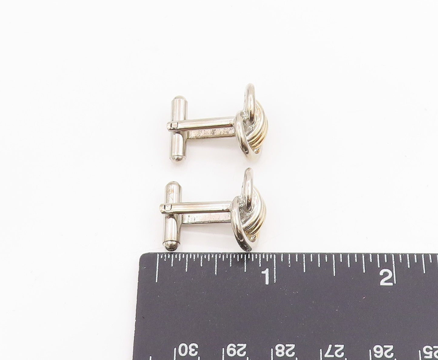 925 Sterling Silver Vintage Cuff Links Chunky Two Tone Interlocking Knot TR4054