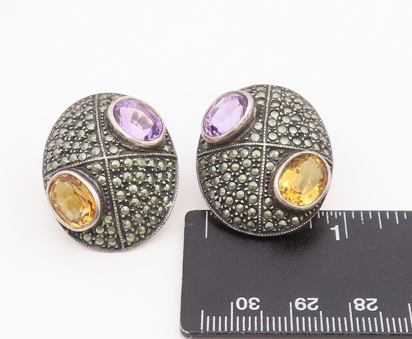 925 Sterling Silver Vintage Earrings JUDITH JACK Amethyst & Citrine EG13946