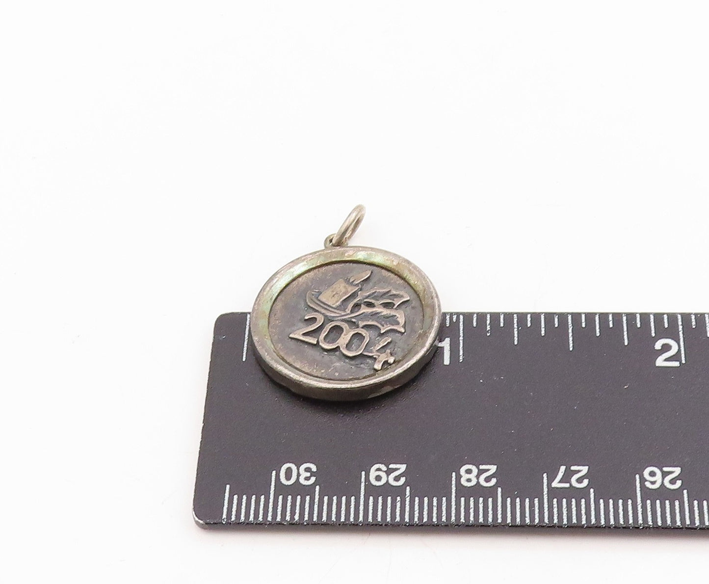925 Sterling Silver Vintage Pendant 2004 Christmas Candle Holly Charm PT25339