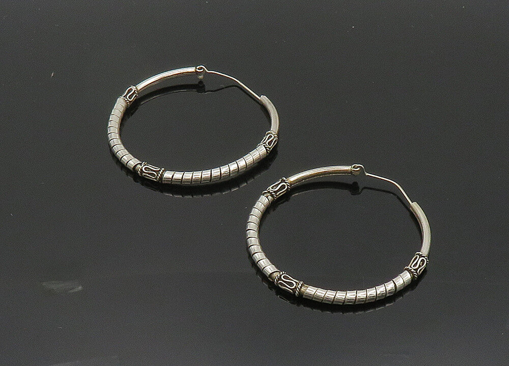 925 Sterling Silver Vintage Shiny Wrapped Swirl Hoop Earrings EG10130