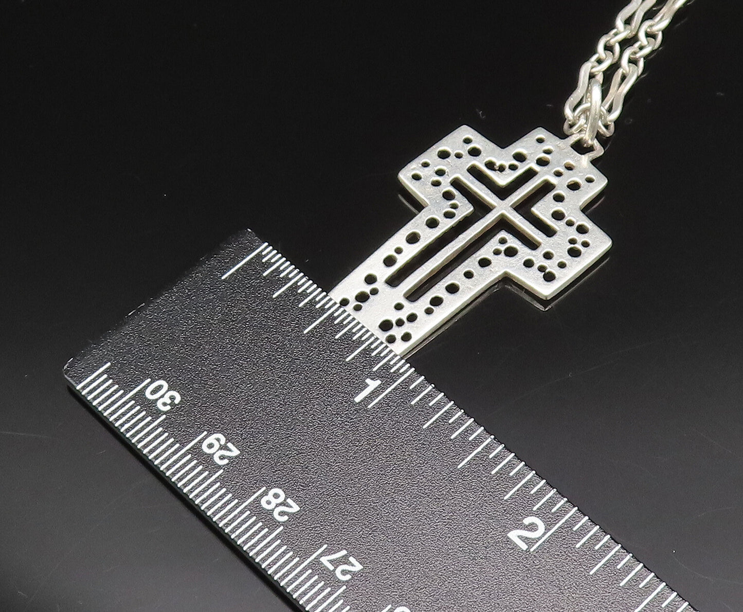 925 Silver Vintage Open Religious Cross With Rolo Chain Necklace NE3886