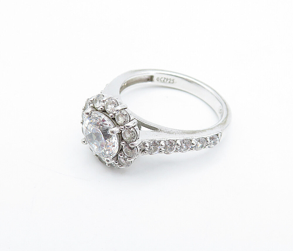 925 Sterling Silver Cubic Zirconia Solitaire With Accents Ring Sz 6 RG3596