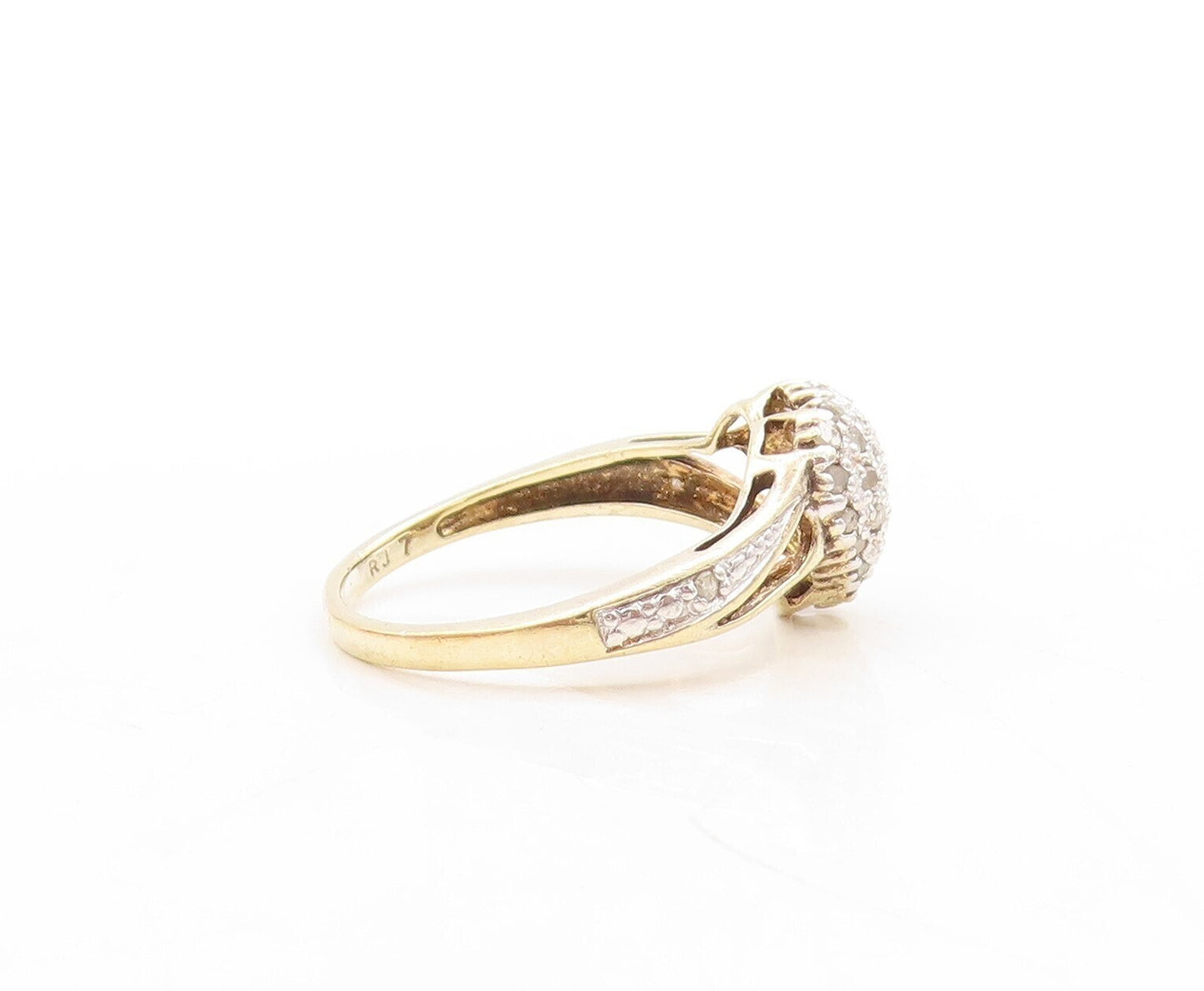 925 Sterling Silver Vintage Ring Gold Plated Diamonds Inlay Heart Sz 7 RG31333