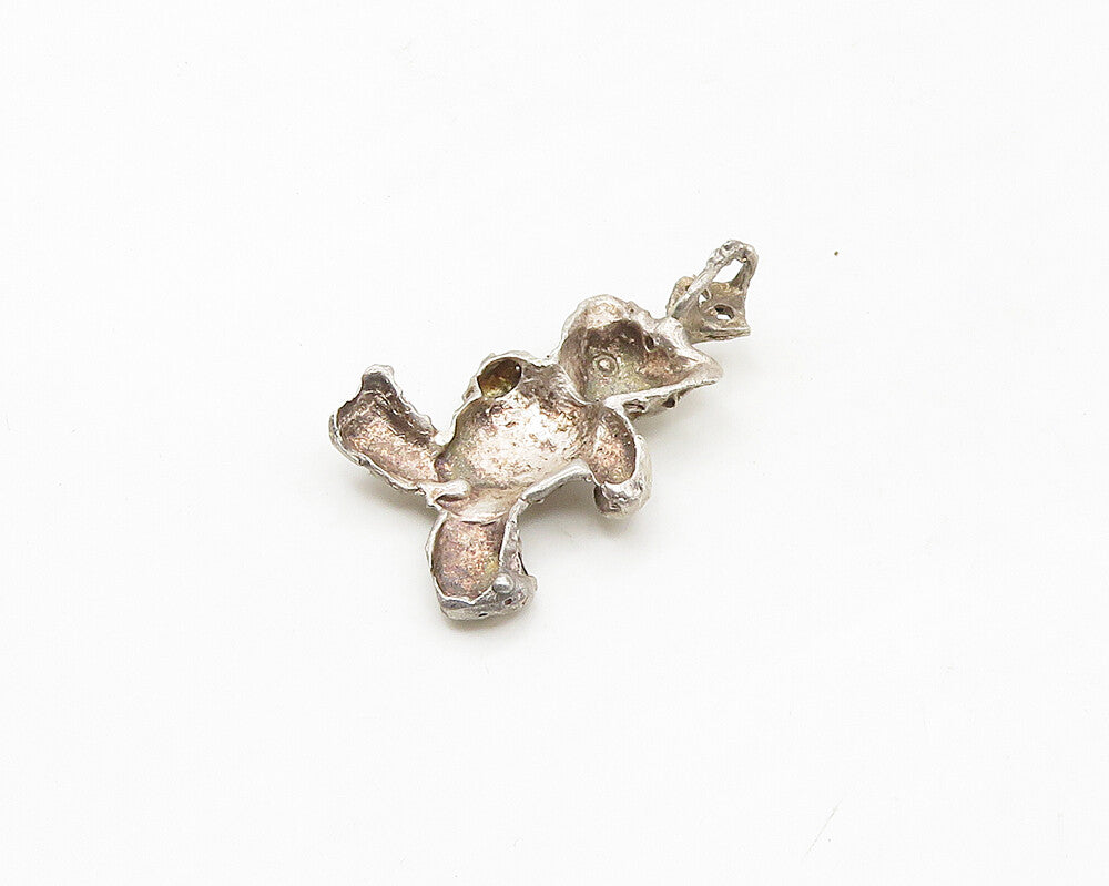 925 Sterling Silver Vintage Diamond Cut Teddy Bear Motif Pendant PT13952
