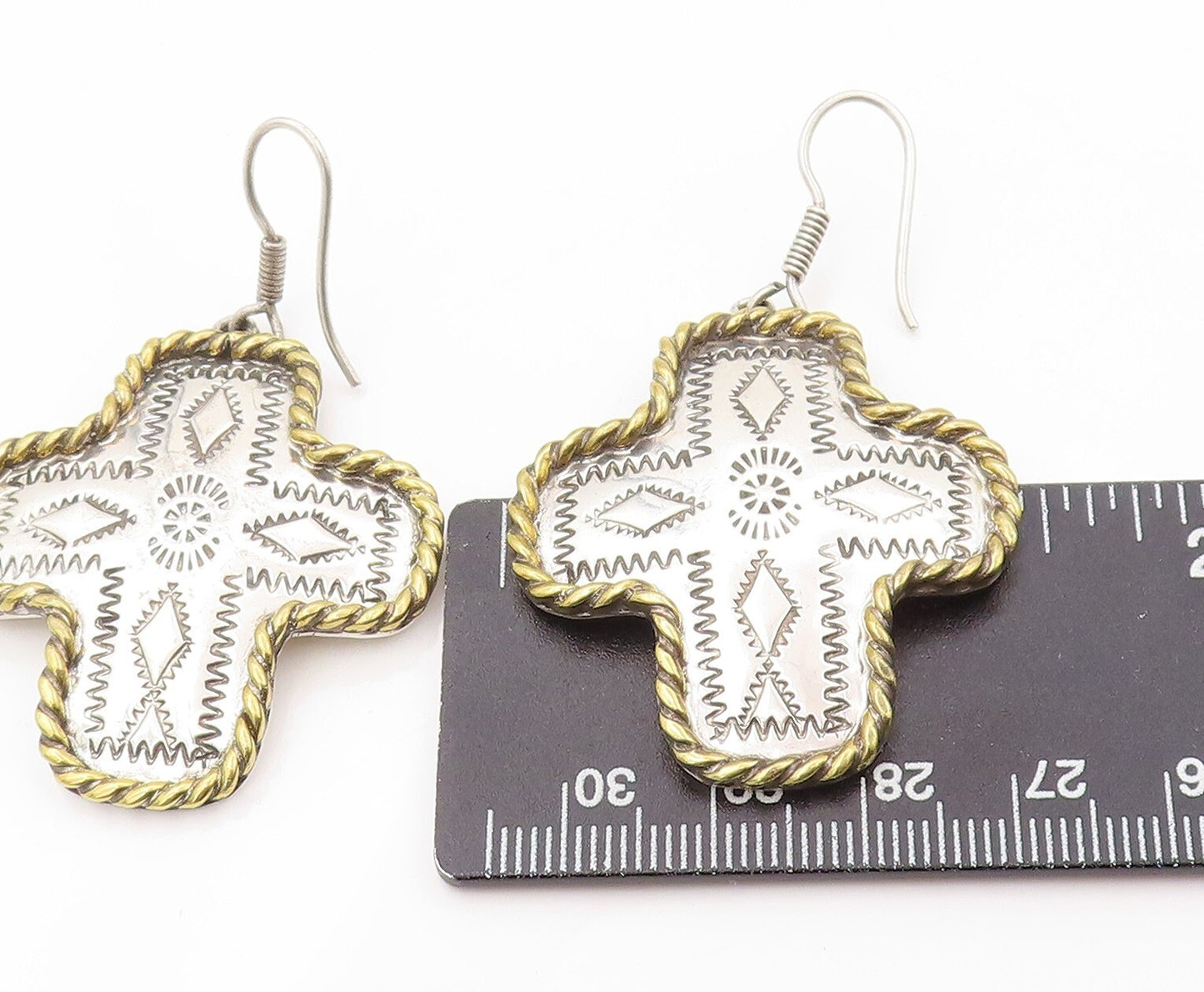 925 Sterling Silver Vintage Earrings MEXICO Etched Roped Bordered Plus EG13367