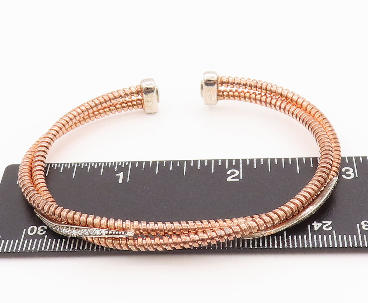 925 Sterling Silver Vintage Bracelet Coiled Cuff Double Bangle BT10187