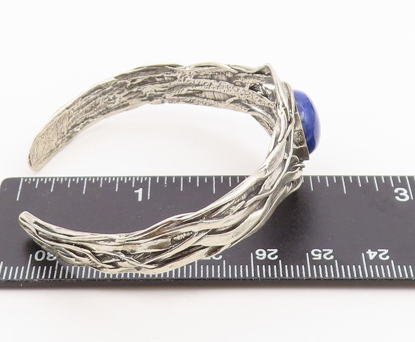 925 Sterling Silver Vintage Bracelet OR PAZ ISRAEL Lapis Lazuli Cuff BT12165