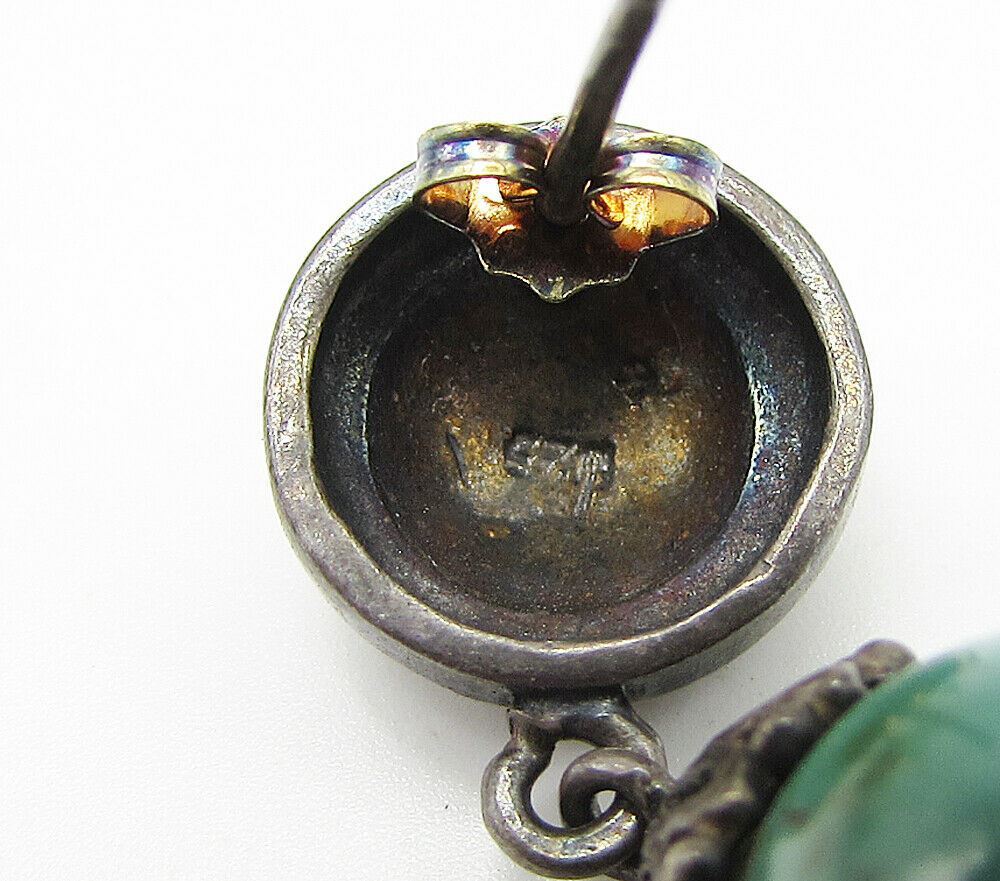 925 Silver Vintage Beaded Turquoise Dark Tone Stud Drop Earrings EG1942