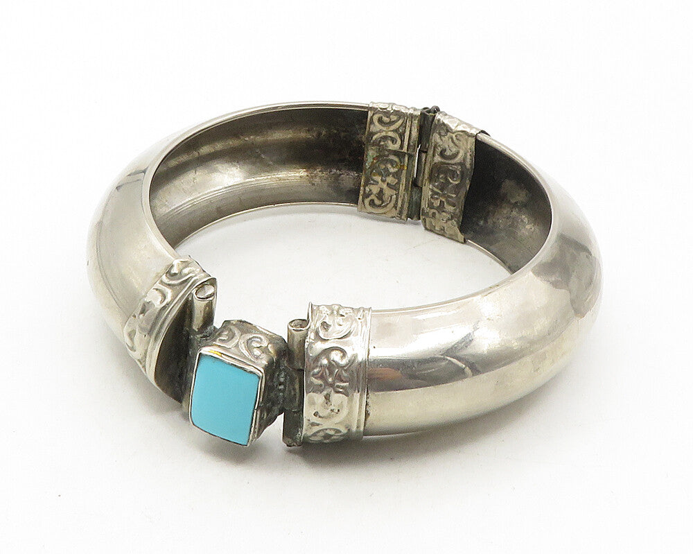 925 Sterling Silver Vintage Turquoise Swirl Detail Bangle Bracelet BT4160
