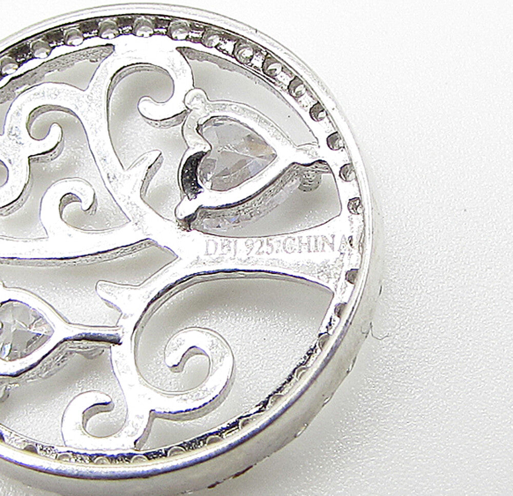 925 Sterling Silver White Cubic Zirconia Love Heart Tree Drop Pendant PT1734