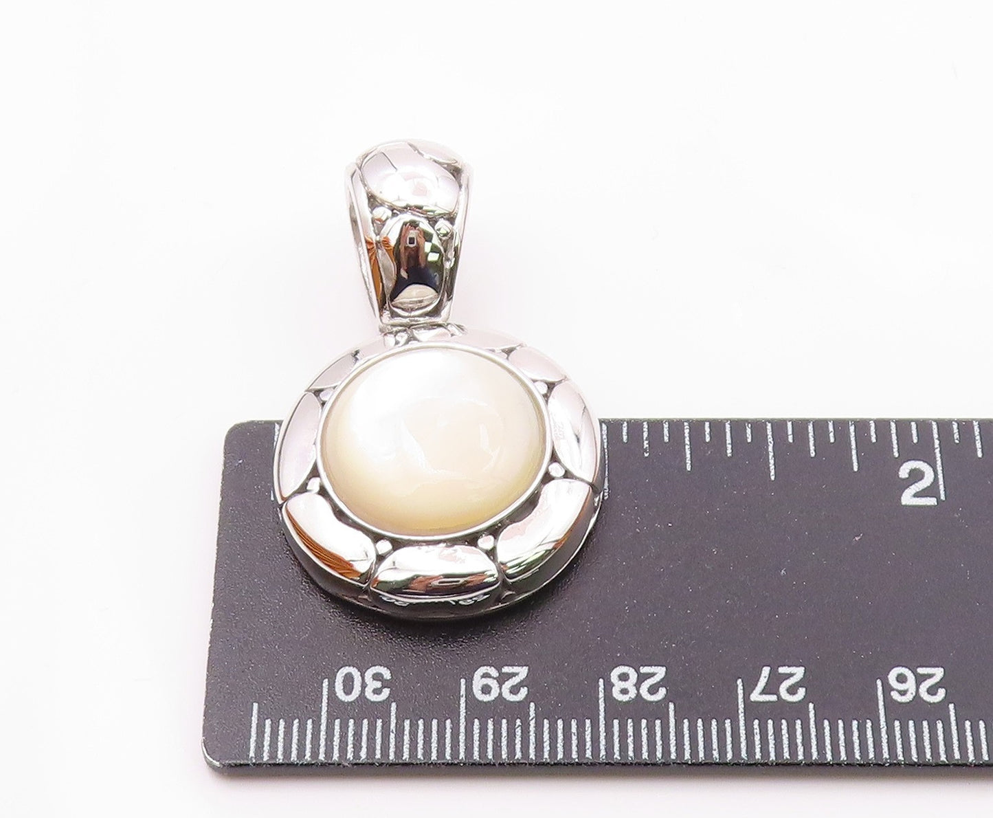 925 Sterling Silver Mother Of Pearl Dome Shiny Polished Pendant PT10766