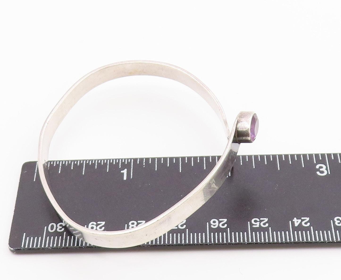 925 Sterling Silver Vintage Amethyst Cutout Bypass Cuff Bracelet BT8767