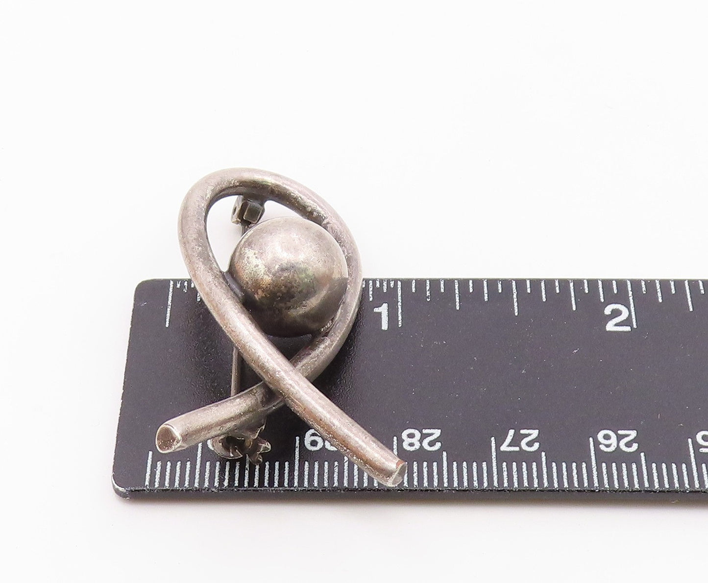 925 Sterling Silver Vintage Shiny Modernist Dome Brooch Pin BP8388