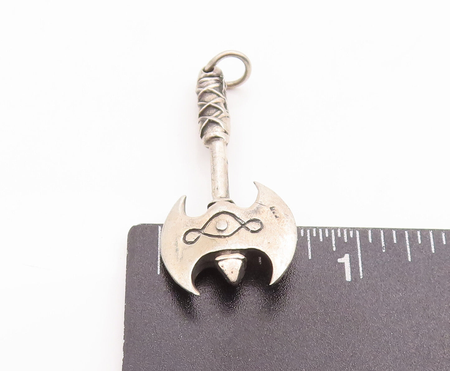 925 Sterling Silver Vintage Pendant Solid Carved Axe Warrior Pendent PT23280