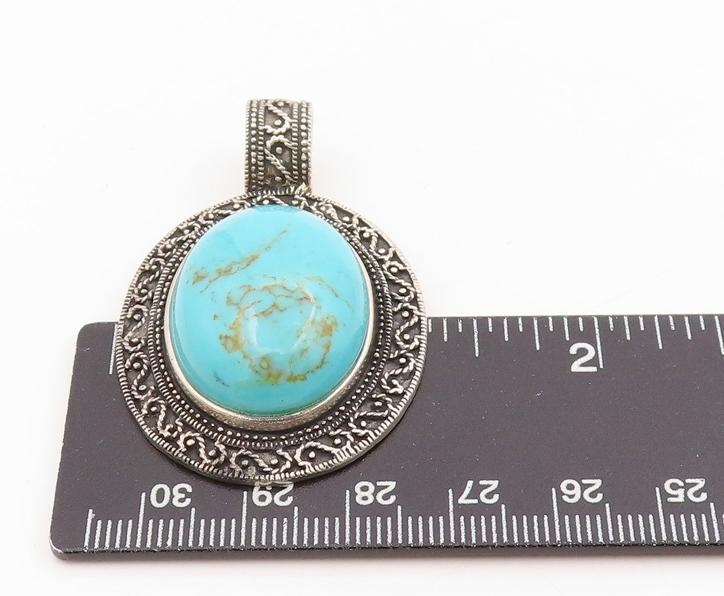 925 Sterling Silver Vintage Pendant Oval Cabochon Turquoise Locket PT25328