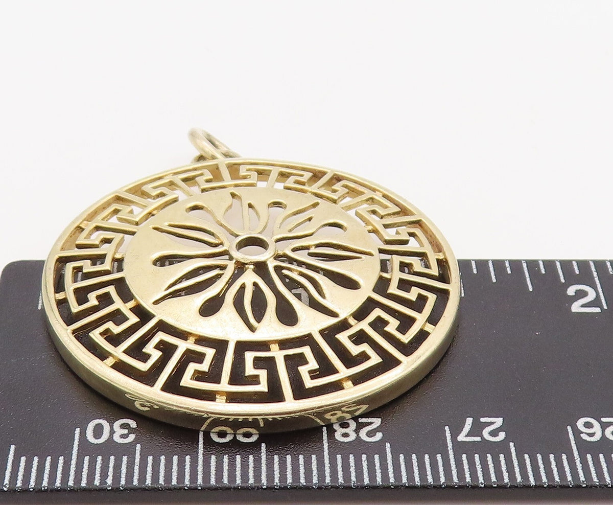 925 Sterling Silver Vintage Pendant Gold Plated Cutout Maze Key Sun PT23514