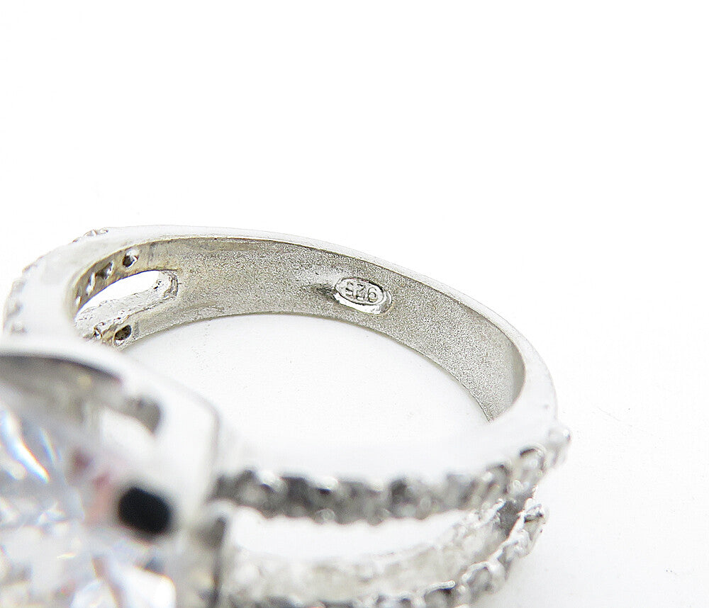925 Sterling Silver Cubic Zirconia Solitaire With Accents Ring Sz 5 RG5291