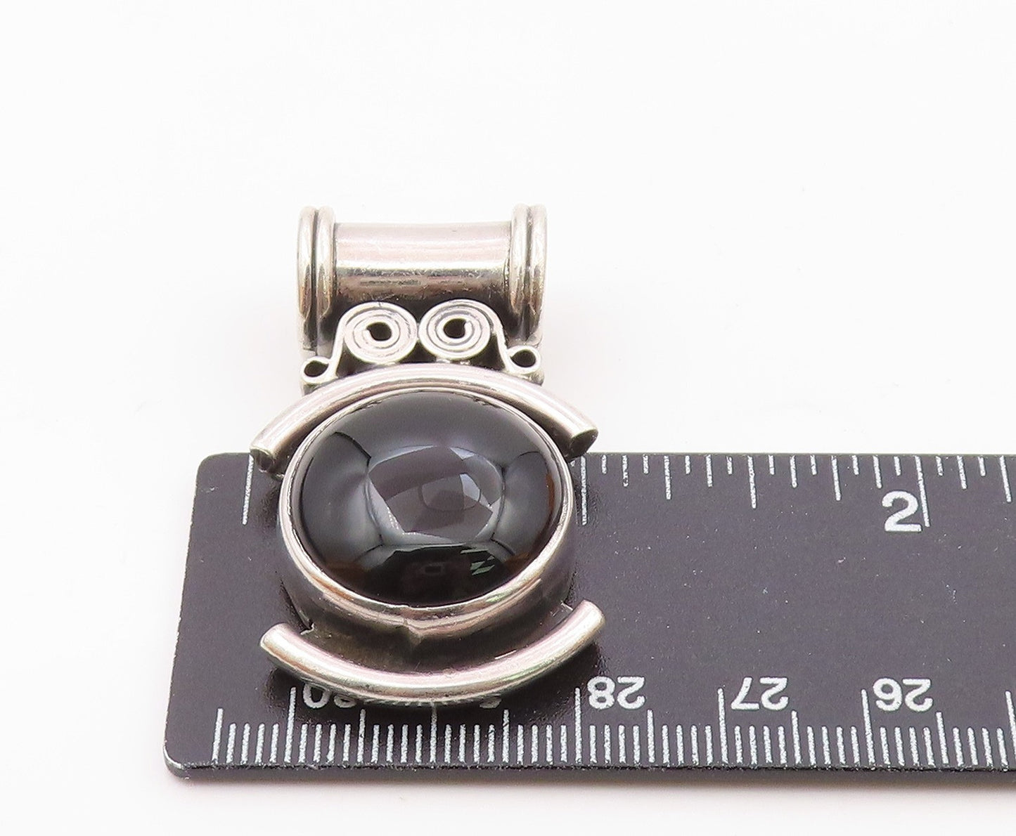 925 Sterling Silver Vintage Heavy Cabochon Cut Black Onyx Pendant PT15778