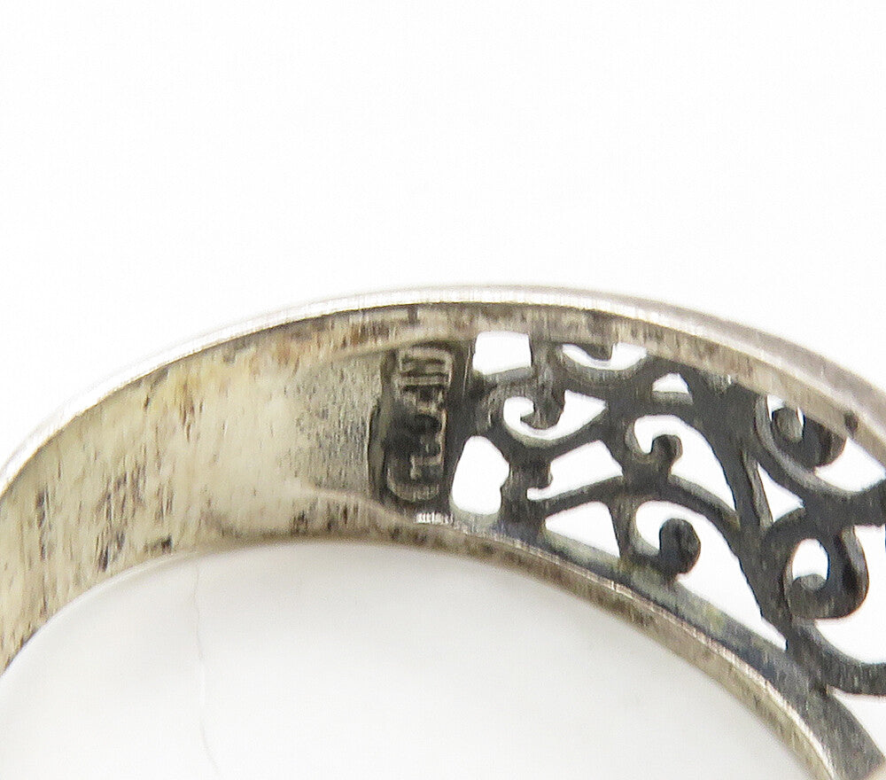 925 Sterling Silver Vintage Dark Tone Open Swirl Vine Band Ring Sz 8 RG16434