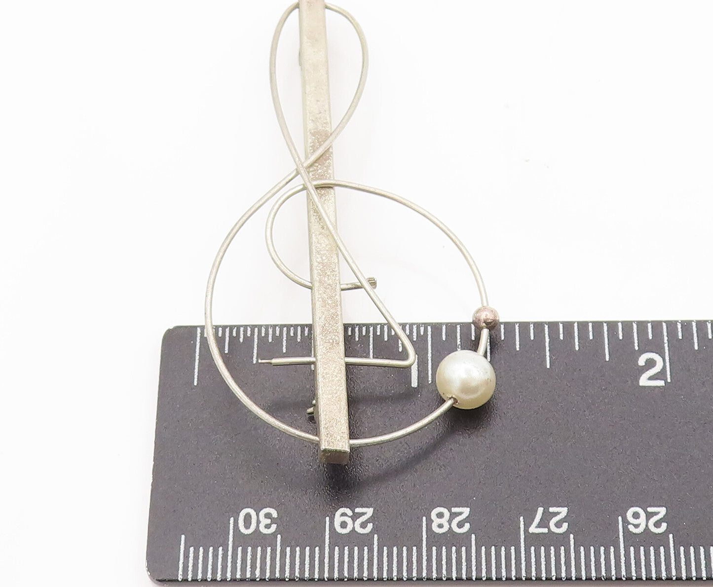925 Sterling Silver Vintage Modernist Sue Rosengard Pearl Brooch Pin BP10517